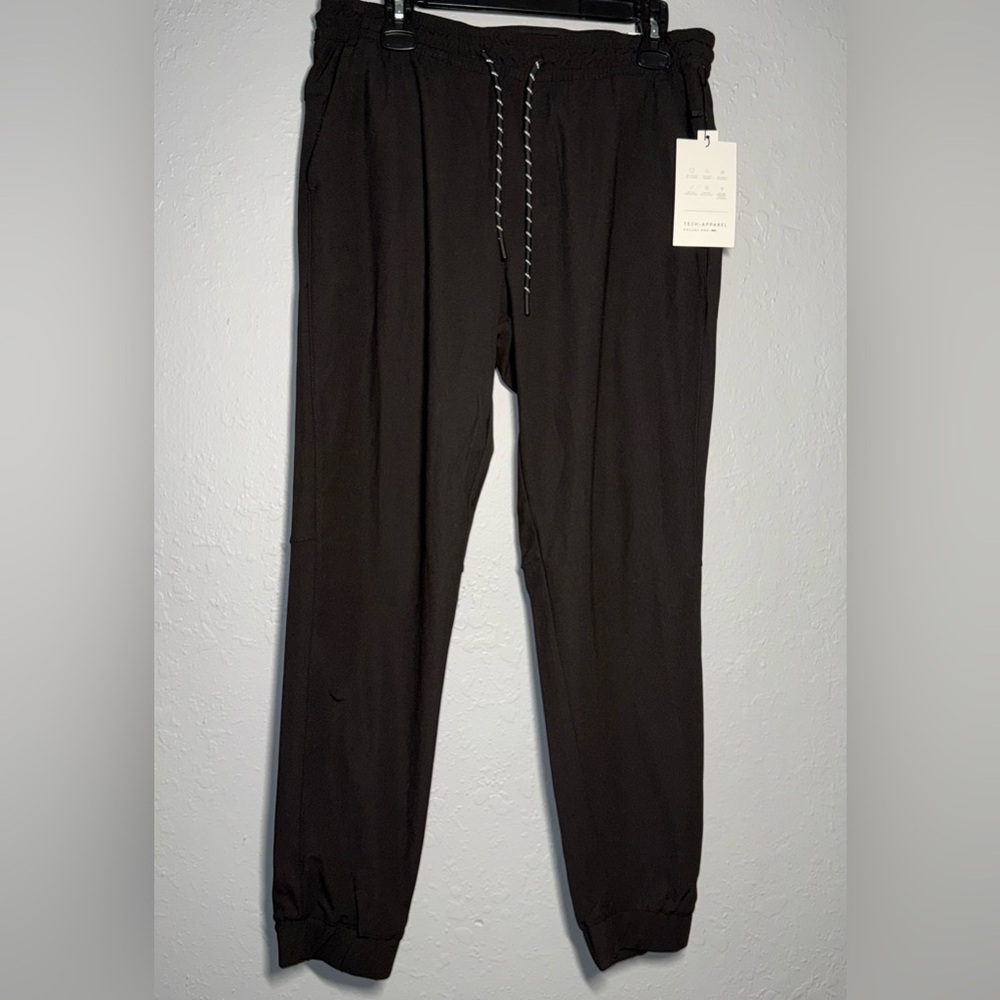 Men's Black Drawstring Athletic Jogger Pants with Cuffed Ankles